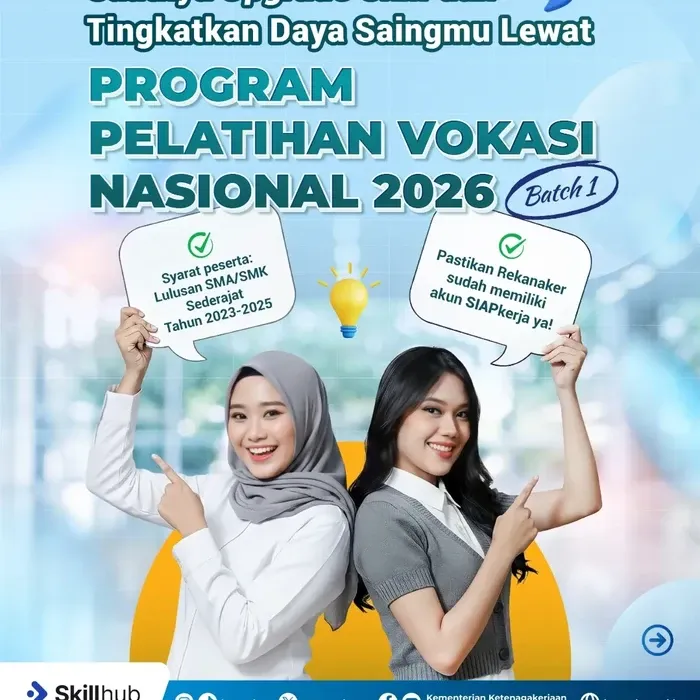 Pendaftaran Pelatihan Vokasi Nasional 2026 Dimulai, Lulusan SMA-SMK Wajib Cek