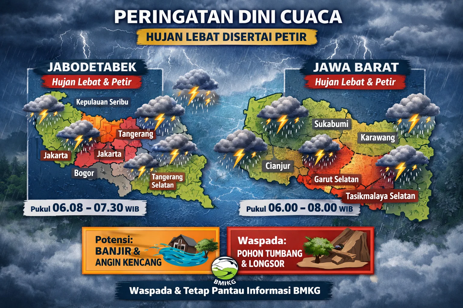 Prakiraan Cuaca Hari Ini: Potensi Hujan Lebat dan Angin Kencang di Sejumlah Kota