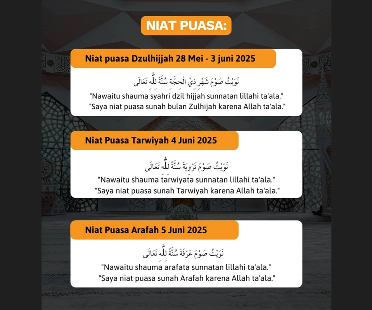 Puasa Tarwiyah dan Arafah 2026: Jadwal, Niat, dan Keutamaannya