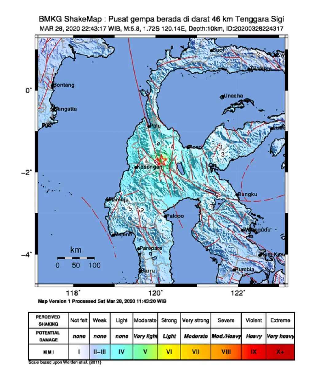 Gempa Dangkal Mengguncang Kabupaten Sigi, Sulawesi Tengah