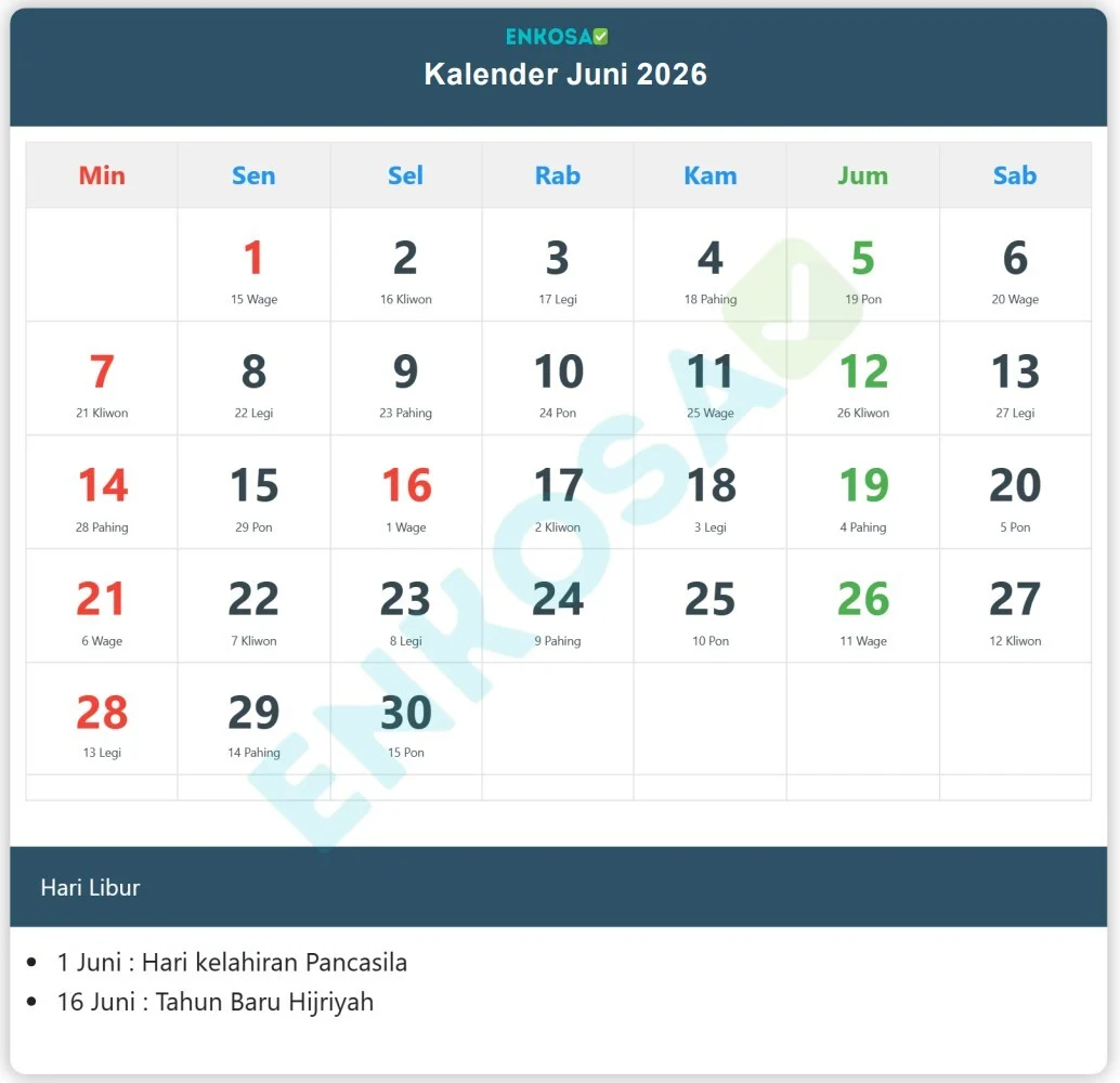Informasi Tanggal Merah Juni 2026 dan Berita Terkini