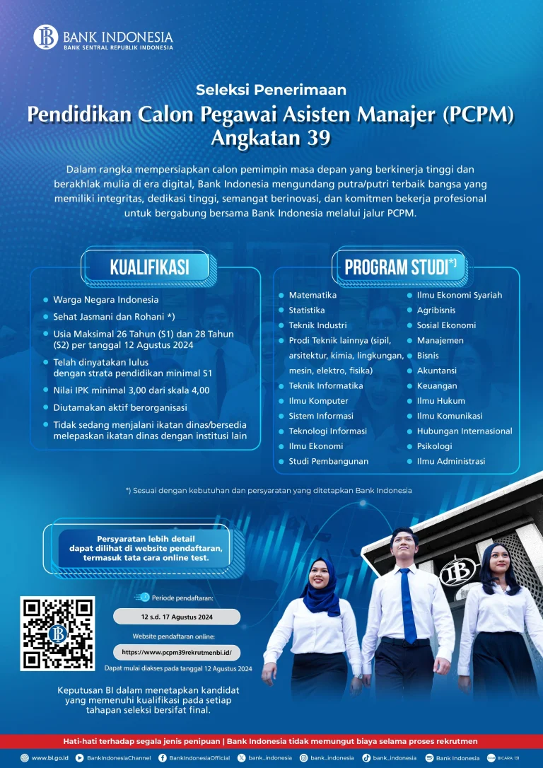 Bank Indonesia Buka Pendaftaran PCPM Angkatan 41: Persyaratan dan Cara Daftar