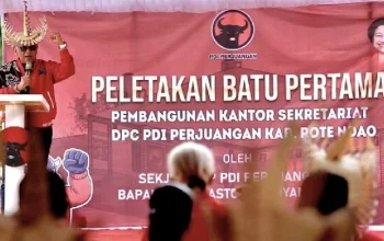 Hasto Kristiyanto Hadiri Peletakan Batu Pertama Kantor DPC PDIP Samosir