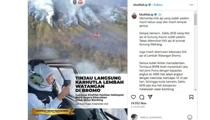 Helikopter Dikerahkan untuk Pemadaman Kebakaran Hutan di Gunung Bromo dan Pencarian Korban Kebakaran Kapal